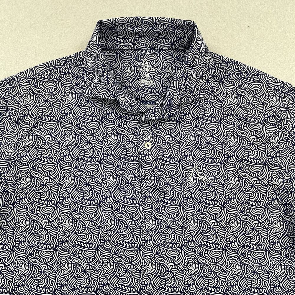 Rhoback Men Navy Blue Purple Print Performance Stretch Short Sleeve Polo Shirt M